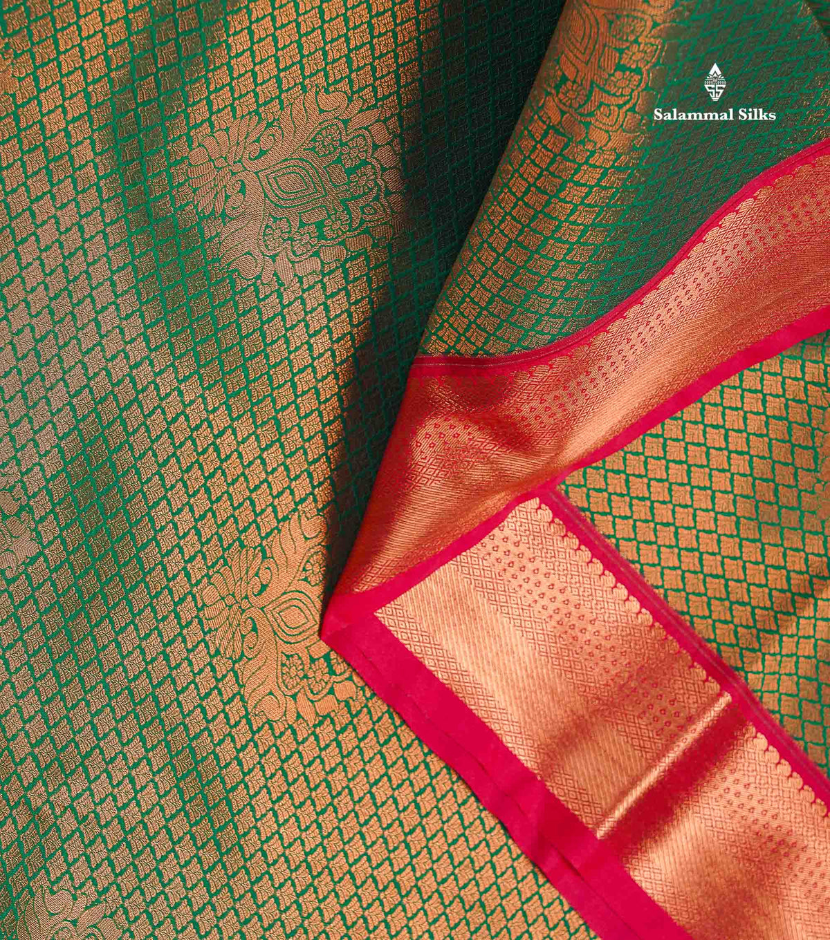 Semi Silk Saree - Bottle Green Colour Body With Contrast Dual Tone Red Border