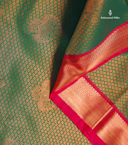 Semi Silk Saree - Bottle Green Colour Body With Contrast Dual Tone Red Border