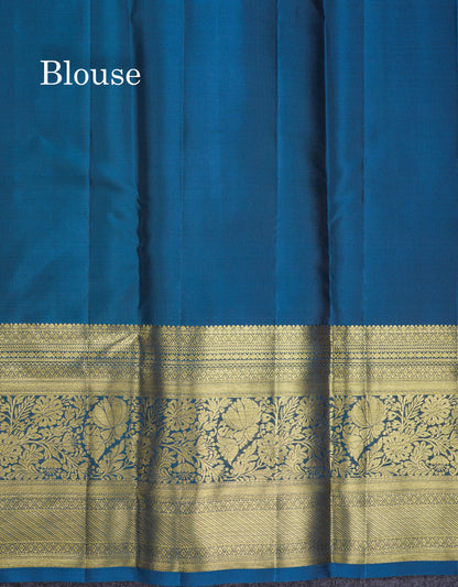 Beautiful Magenta Bridal Pure Kanjivaram Silk Saree With Contrast Peacock Blue Traditional Evening Morning Border