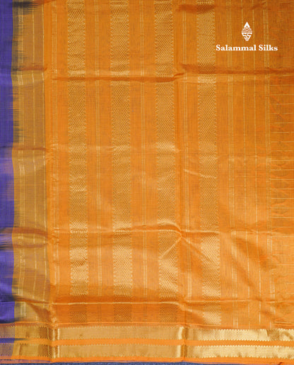 Royal Blue Zari Checks With Butta Pure Silk Cotton Saree With Contrast Mustard Yellow Blouse