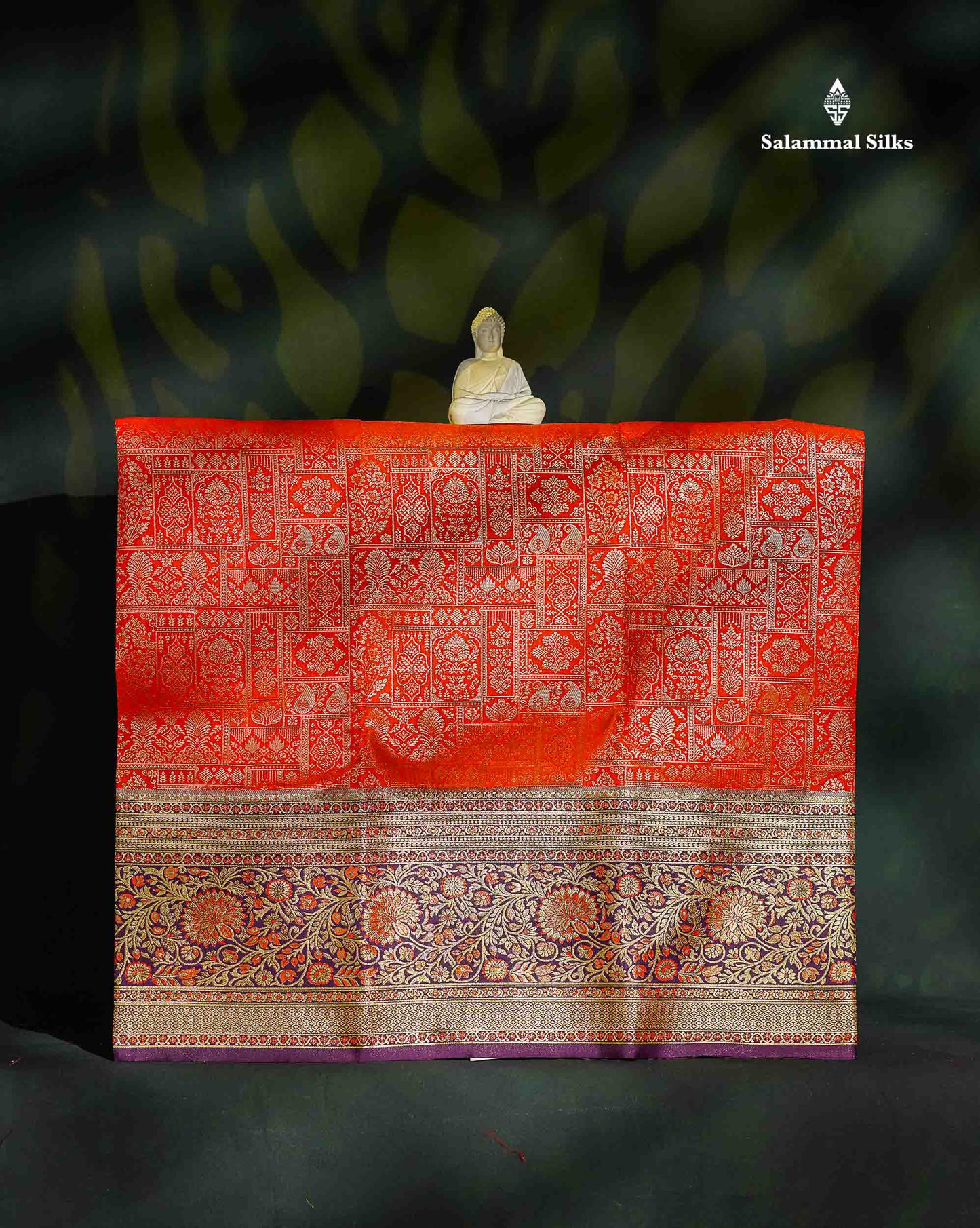 Semi Silk Pattu Pavadai - Orange With Dark Purple Blouse | 9+ Years