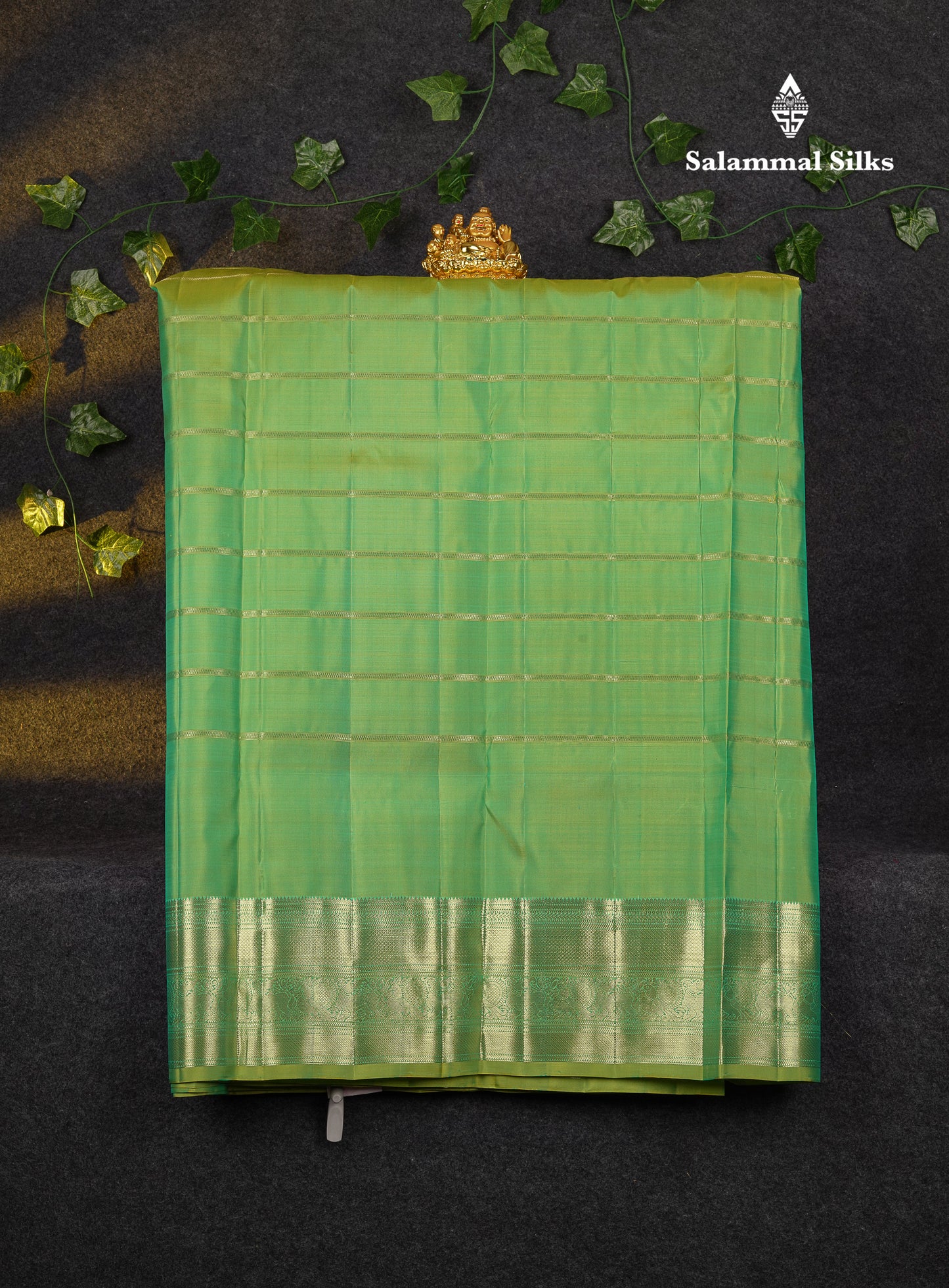Beautiful Pure Silk Pattu Pavadai (Sapphire Blue) With Contrast Manthulir Green Blouse 45"