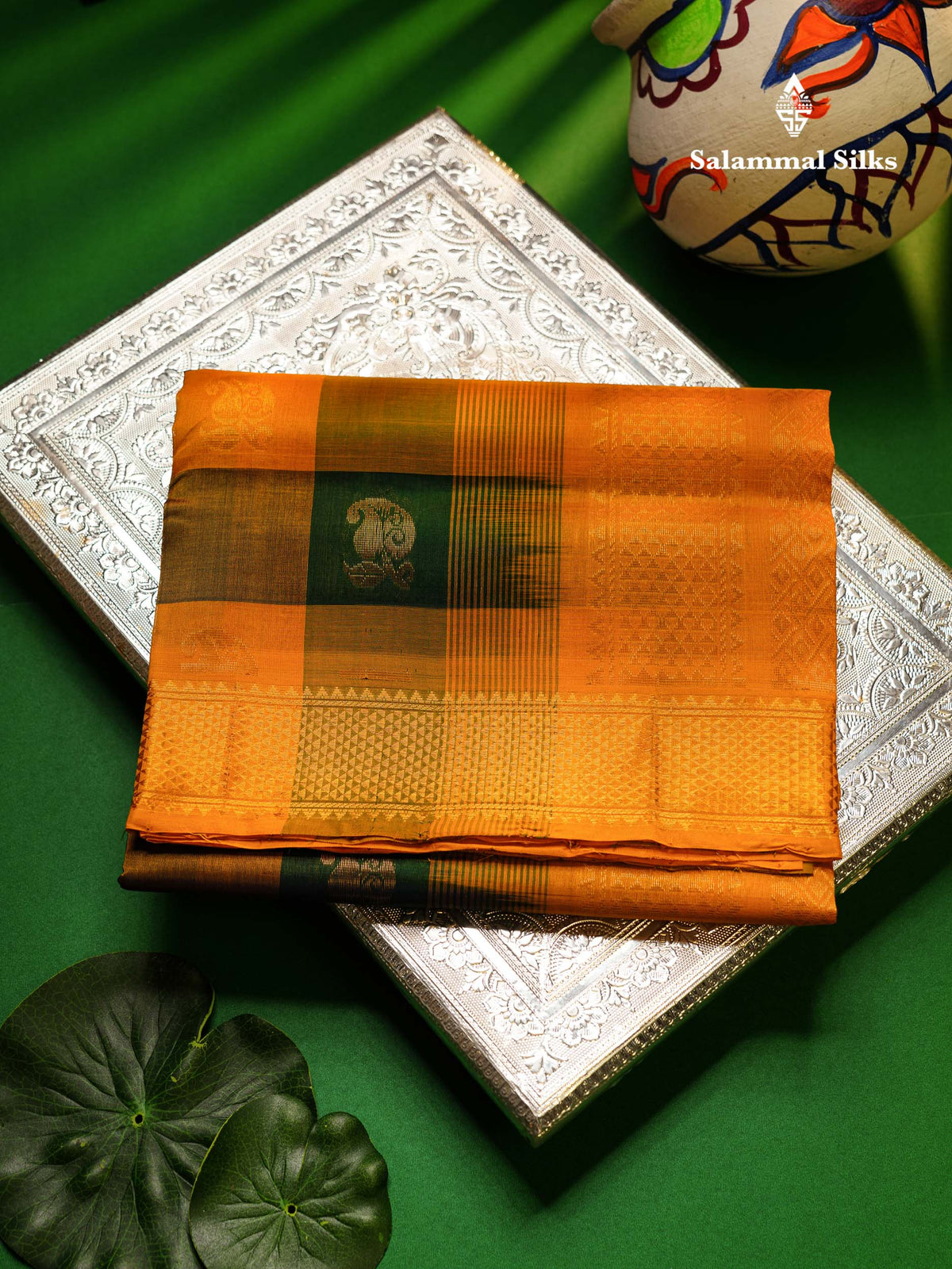Beautiful Paalum Pazham Checks Pure Silk Cotton Saree With Contrast Mustard Yellow Blouse