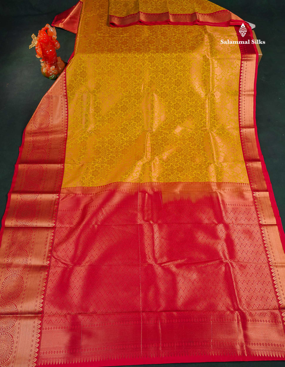Semi Silk Saree - Mustard Yellow Colour Body With Contrast Red Border 