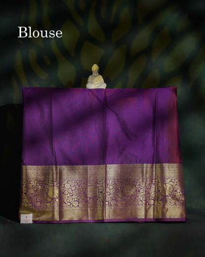 Semi Silk Pattu Pavadai - Orange With Dark Purple Blouse | 9+ Years