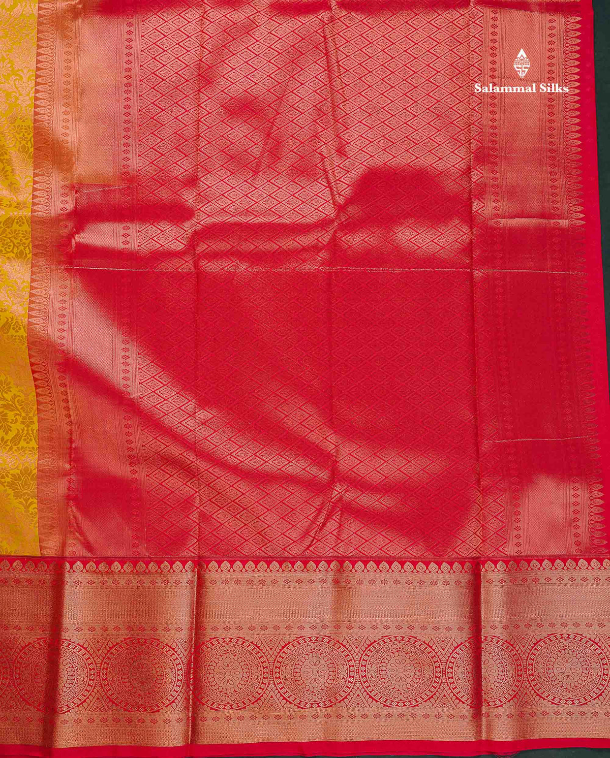 Semi Silk Saree - Mustard Yellow Colour Body With Contrast Red Border