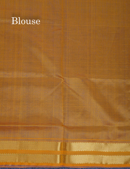 Royal Blue Zari Checks With Butta Pure Silk Cotton Saree With Contrast Mustard Yellow Blouse