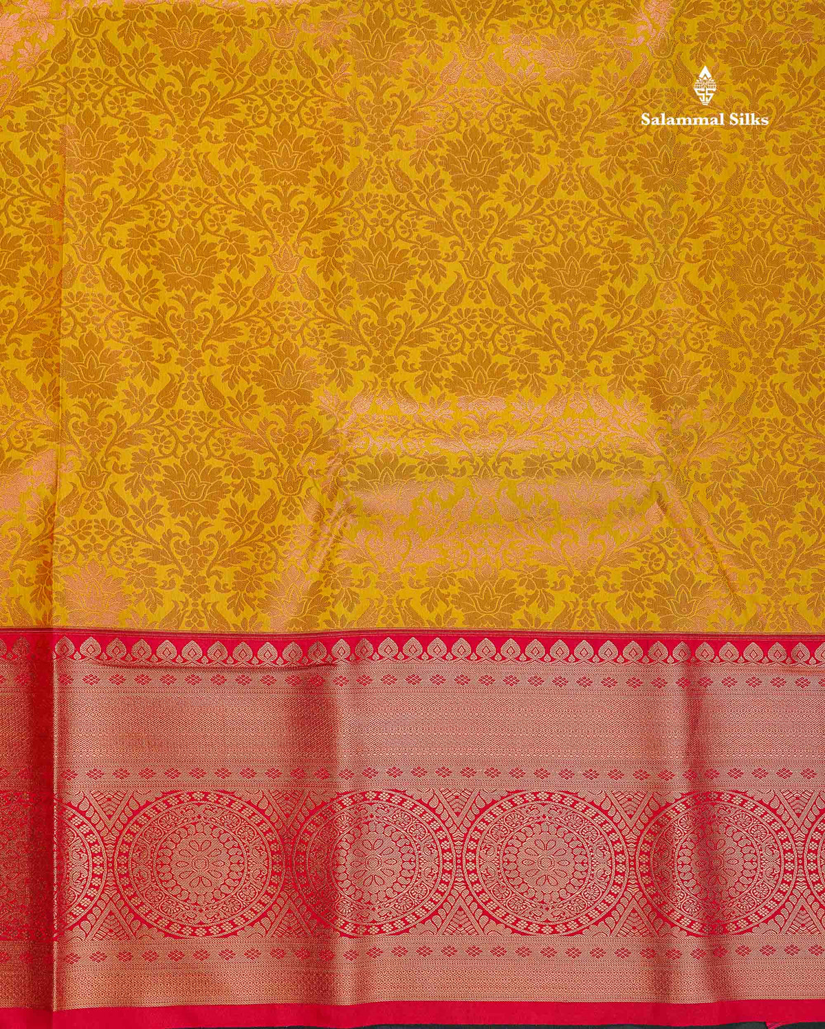 Semi Silk Saree - Mustard Yellow Colour Body With Contrast Red Border
