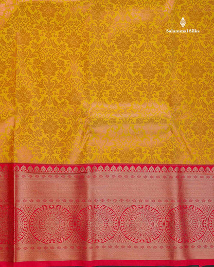 Semi Silk Saree - Mustard Yellow Colour Body With Contrast Red Border
