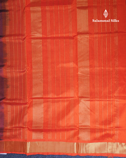 Dark Purple Plain Pure Silk Cotton Saree With Contrast Orange Blouse