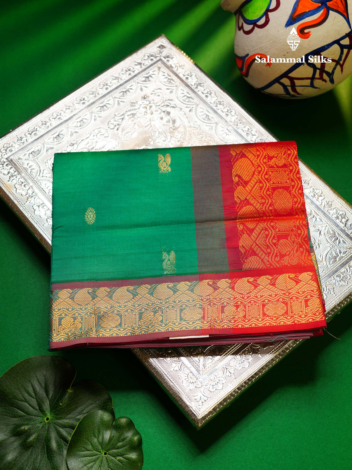 Beautiful Sapphire Green Semi Silk Cotton Saree With Contrast Pink Blouse