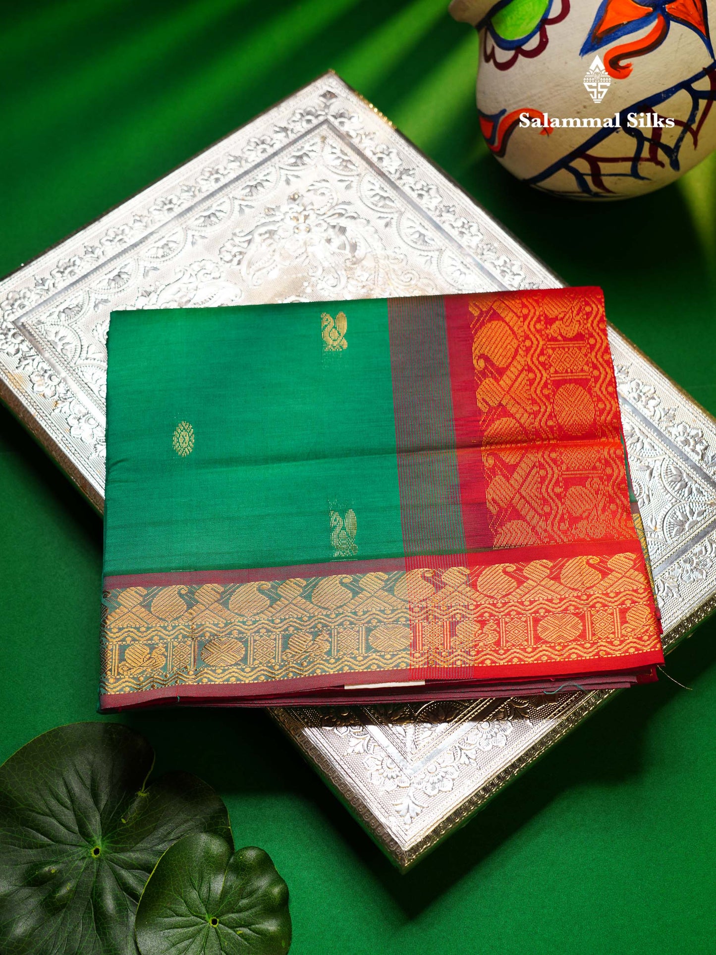 Beautiful Sapphire Green Semi Silk Cotton Saree With Contrast Pink Blouse