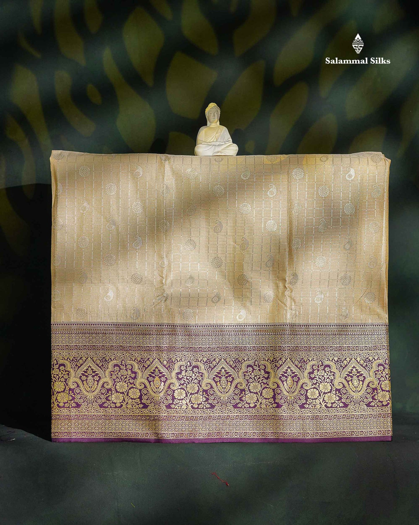 Semi Silk Pattu Pavadai - Half White With Dark Purple Blouse | 9+ Years 