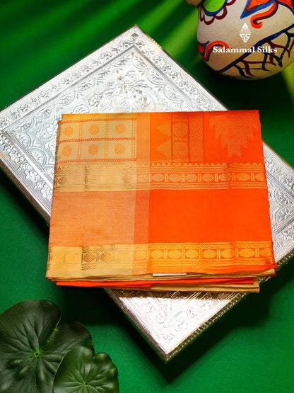 Beautiful Sapphire Green Checks With Butta Semi Silk Cotton Saree With Contrast Violet Blouse