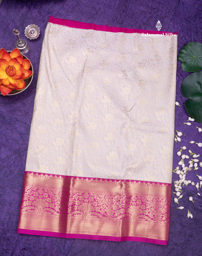 Semi Silk Pattu Pavadai (Half White)with Pink colour Blouse 27"