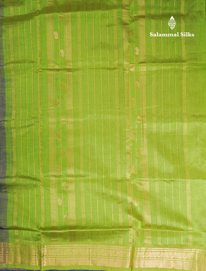 Dark Purple Pure Silk Cotton Saree With Contrast Parrot Green Blouse