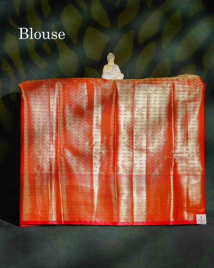 Semi Silk Pattu Pavadai - Pastel Blue Tissue With Contrast Chilly Red Blouse | 9+ Years