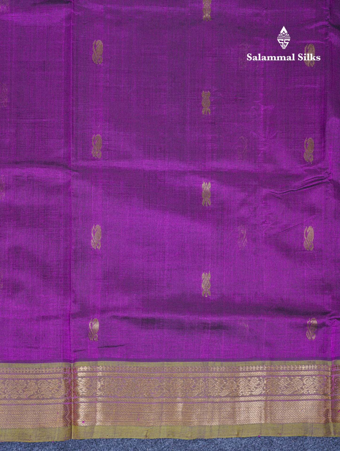 Dark Purple Pure Silk Cotton Saree With Contrast Parrot Green Blouse