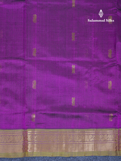 Dark Purple Pure Silk Cotton Saree With Contrast Parrot Green Blouse