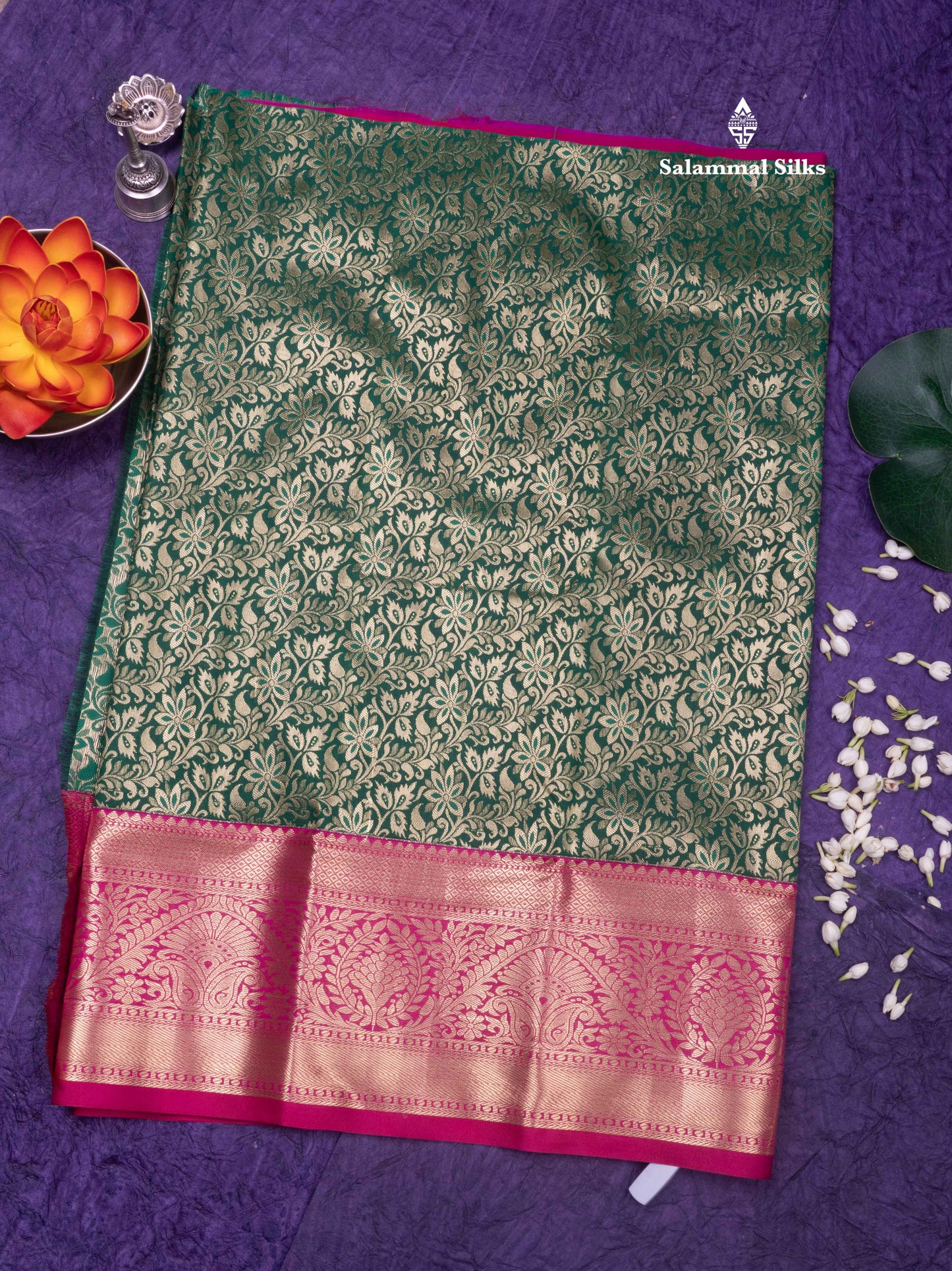 Semi Silk Pattu Pavadai (Bottle Green)with Pink colour Blouse 27"