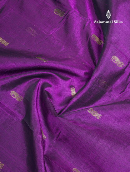 Dark Purple Pure Silk Cotton Saree With Contrast Parrot Green Blouse