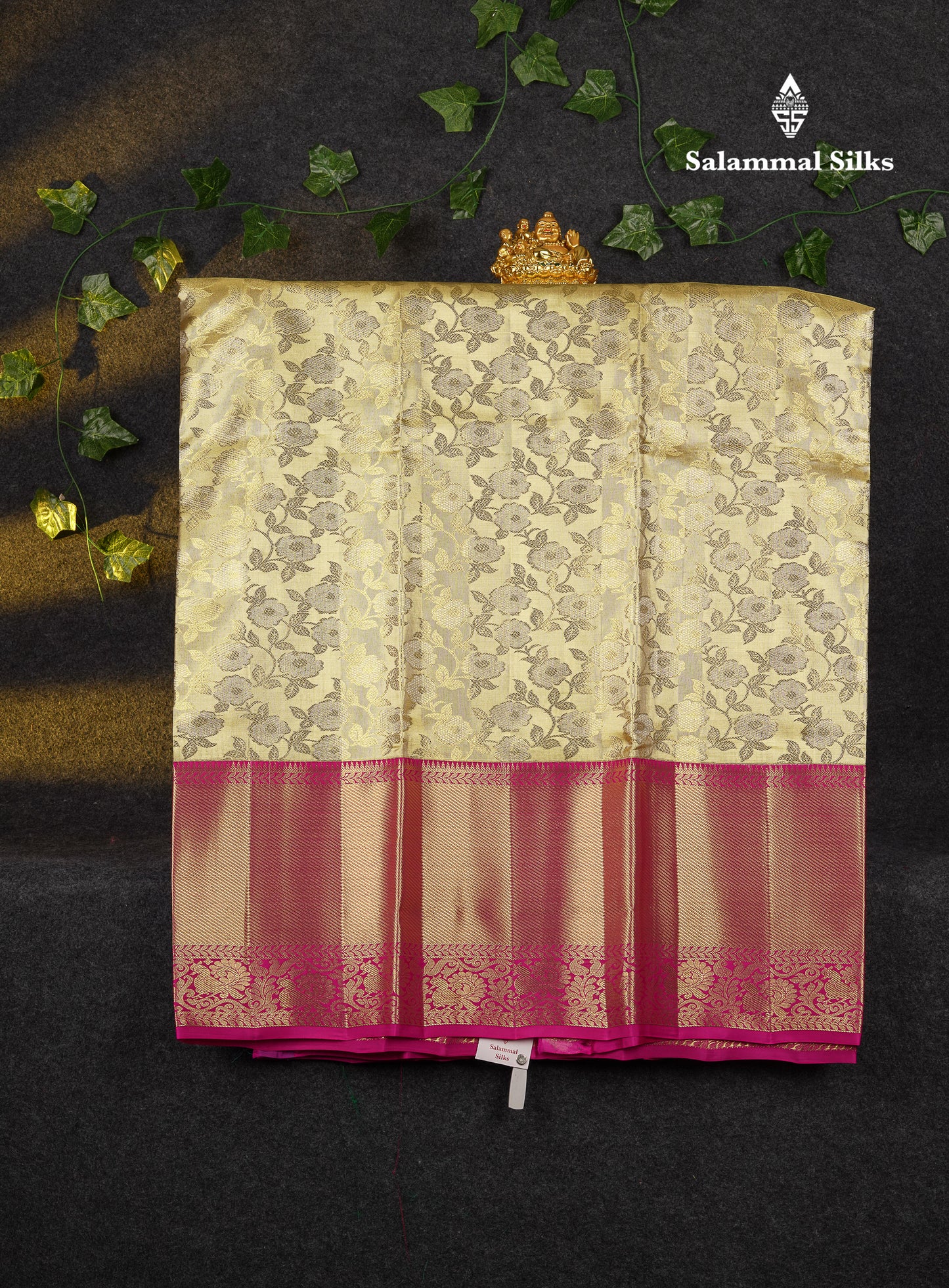Beautiful Pure Silk Pattu Pavadai Tissue (Gold) With Contrast Pink Blouse 45"