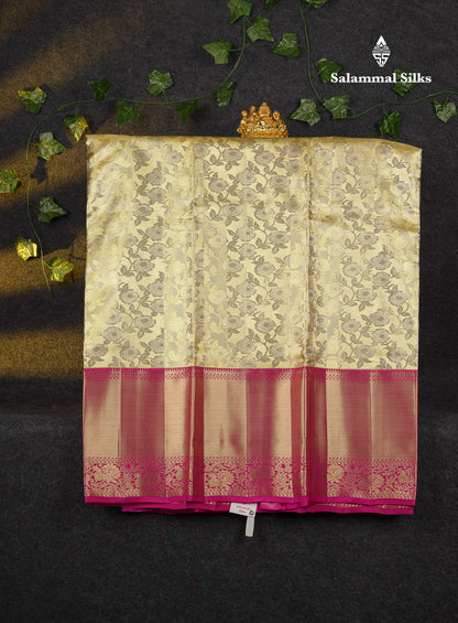 Beautiful Pure Silk Pattu Pavadai Tissue (Gold) With Contrast Pink Blouse 45"