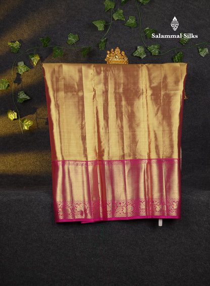 Beautiful Pure Silk Pattu Pavadai Tissue (Gold) With Contrast Pink Blouse 45"