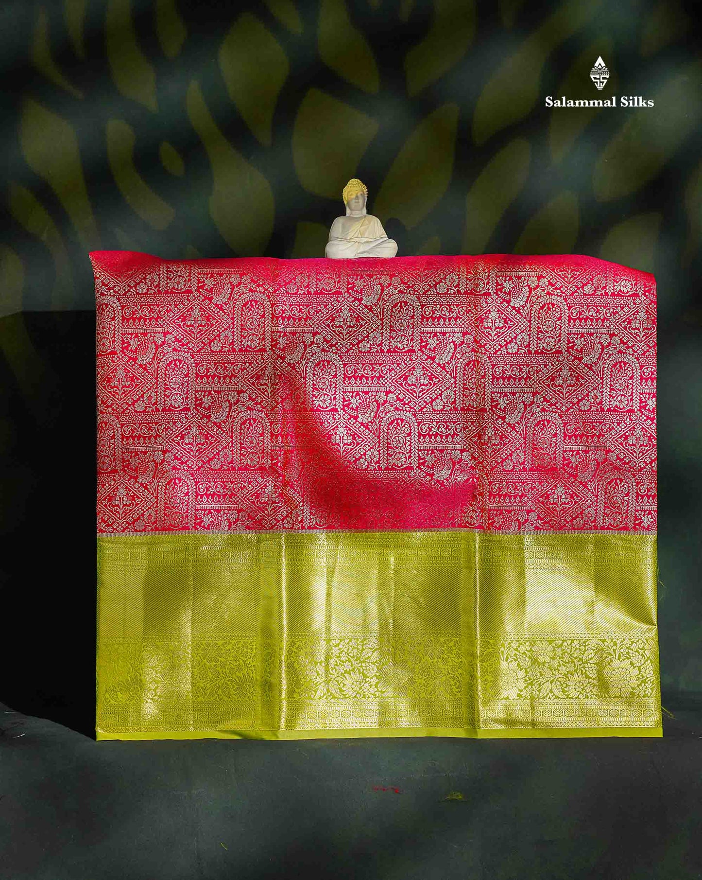 Semi Silk Pattu Pavadai - Redish Pink With Parrot Green Blouse | 9+ Years 