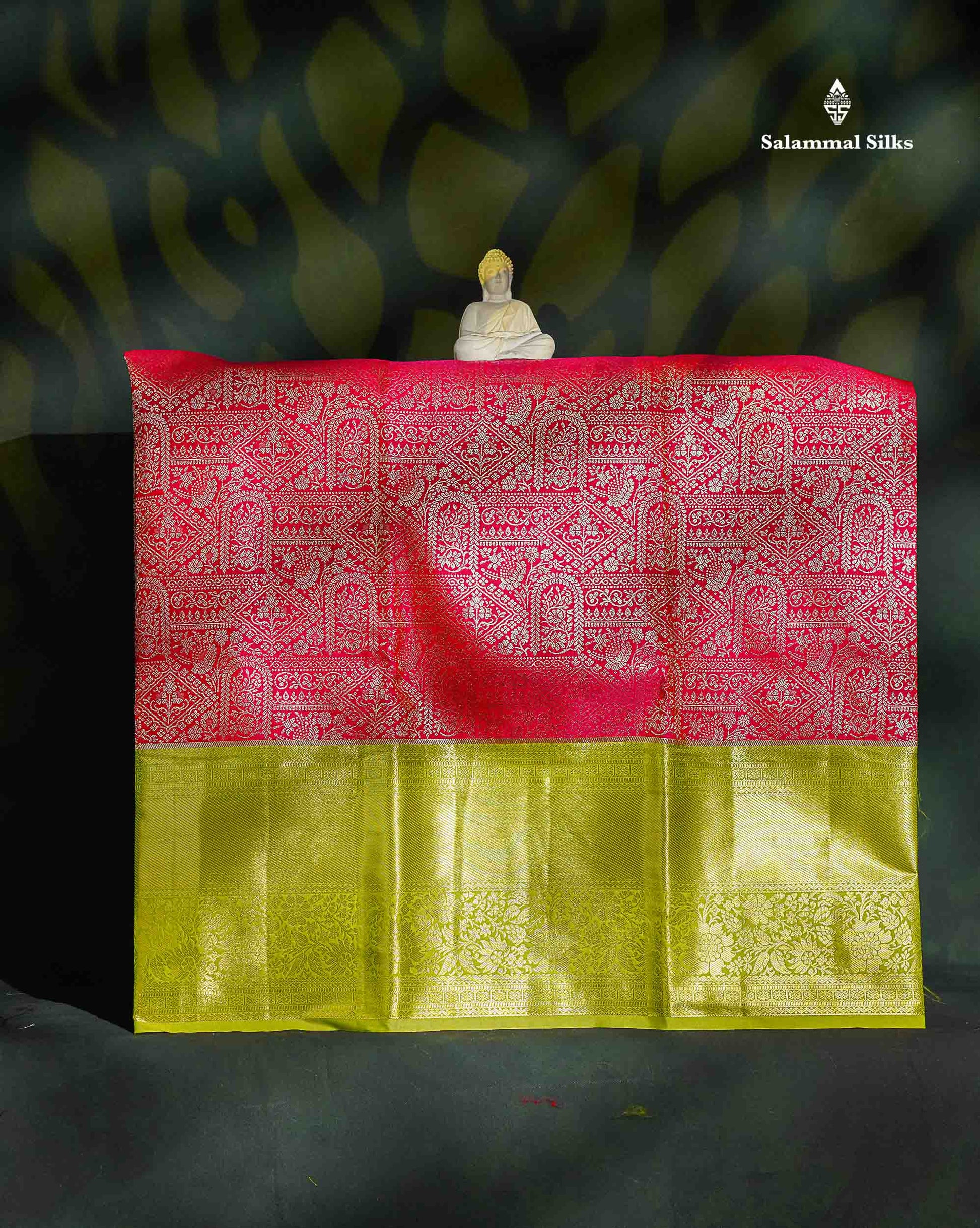 Semi Silk Pattu Pavadai - Redish Pink With Parrot Green Blouse | 9+ Years 