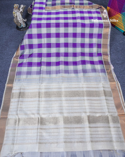 Beautiful Paalum Pazham Checks Handloom Pure Silk Cotton Saree With Contrast Half White Blouse