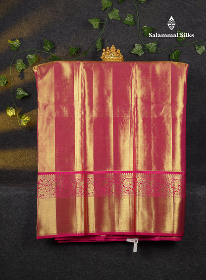 Beautiful Pure Silk Pattu Pavadai Tissue (Gold) With Contrast Pink Blouse 45"