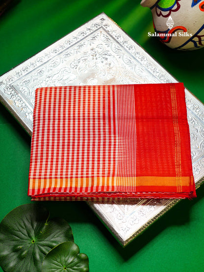 Beautiful Half White & Bottle Green Tiny Checks Semi Silk Cotton Saree With Contrast Bottle Green Blouse