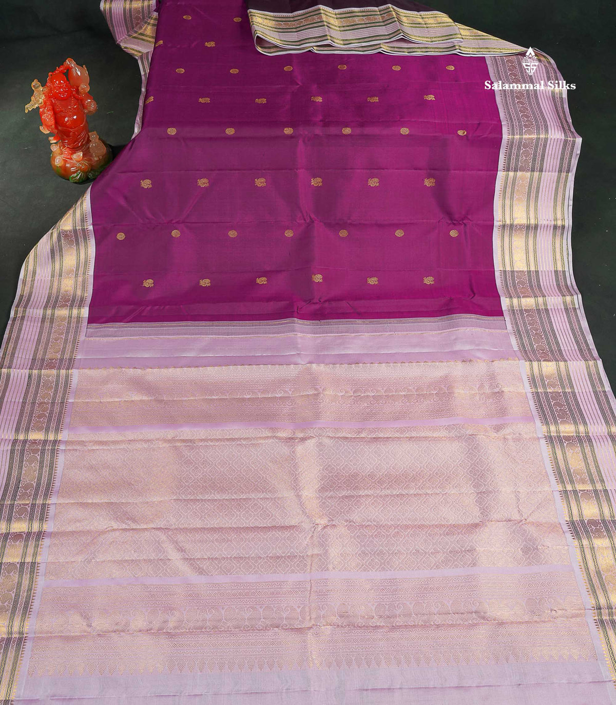 Korvai Pure Kanjivaram Silk Saree - Magenta Colour Body With Contrast Baby Pink Border 