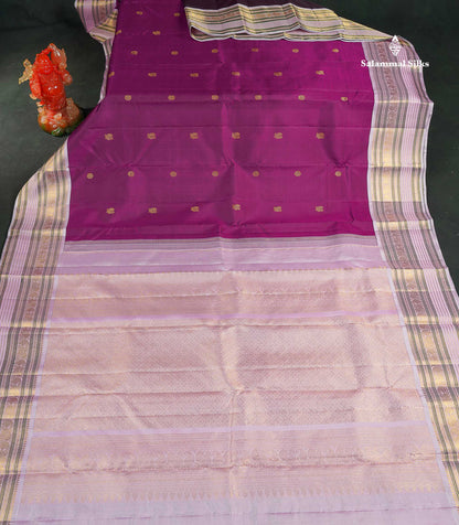 Korvai Pure Kanjivaram Silk Saree - Magenta Colour Body With Contrast Baby Pink Border 