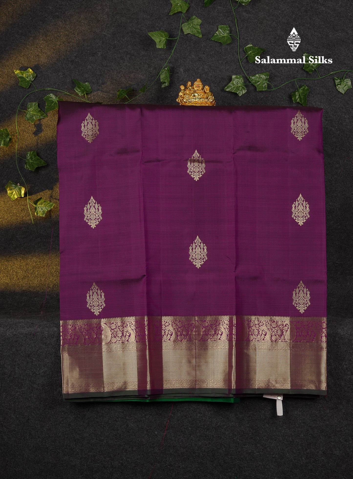 Beautiful Pure Silk Pattu Pavadai (Dark Purple) With Contrast Green Blouse 45"