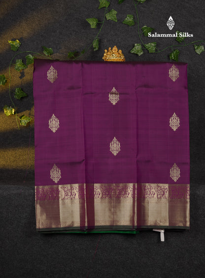 Beautiful Pure Silk Pattu Pavadai (Dark Purple) With Contrast Green Blouse 45"