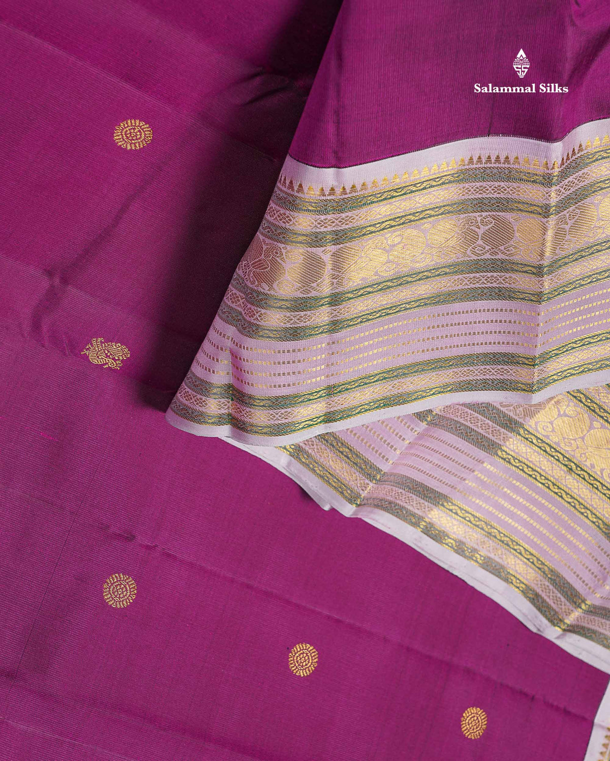 Korvai Pure Kanjivaram Silk Saree - Magenta Colour Body With Contrast Baby Pink Border