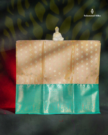 Semi Silk Pattu Pavadai - Beige With Sea Green Blouse | 9+ Years 