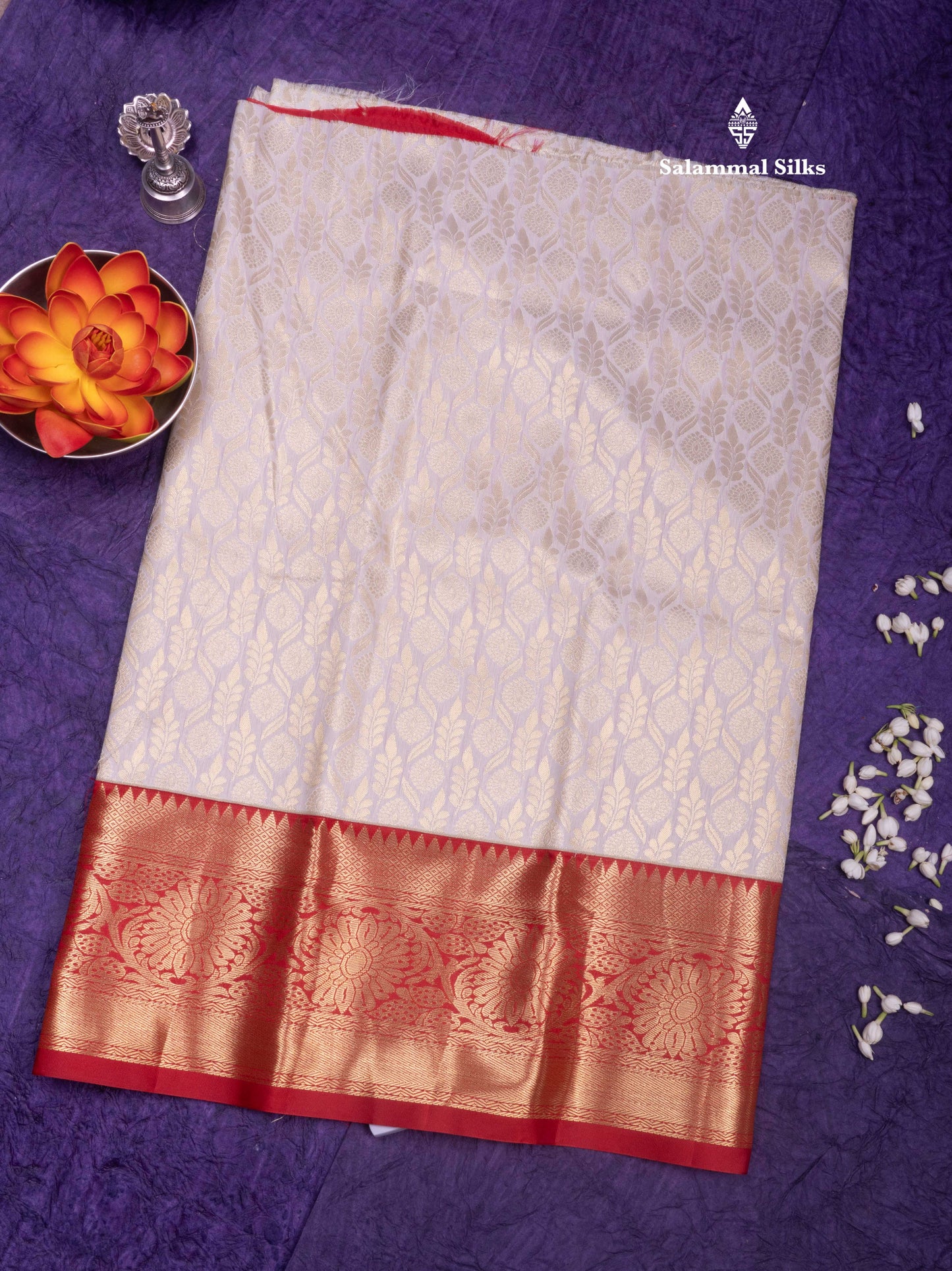 Semi Silk Pattu Pavadai (Half White) with Red colour Blouse 27"