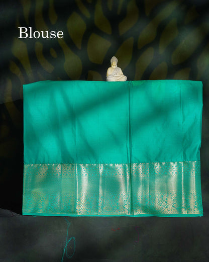 Semi Silk Pattu Pavadai - Beige With Sea Green Blouse | 9+ Years