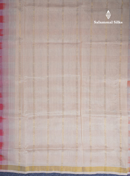 Beautiful Paalum Pazham Checks Handloom Pure Silk Cotton Saree With Contrast Beige Blouse