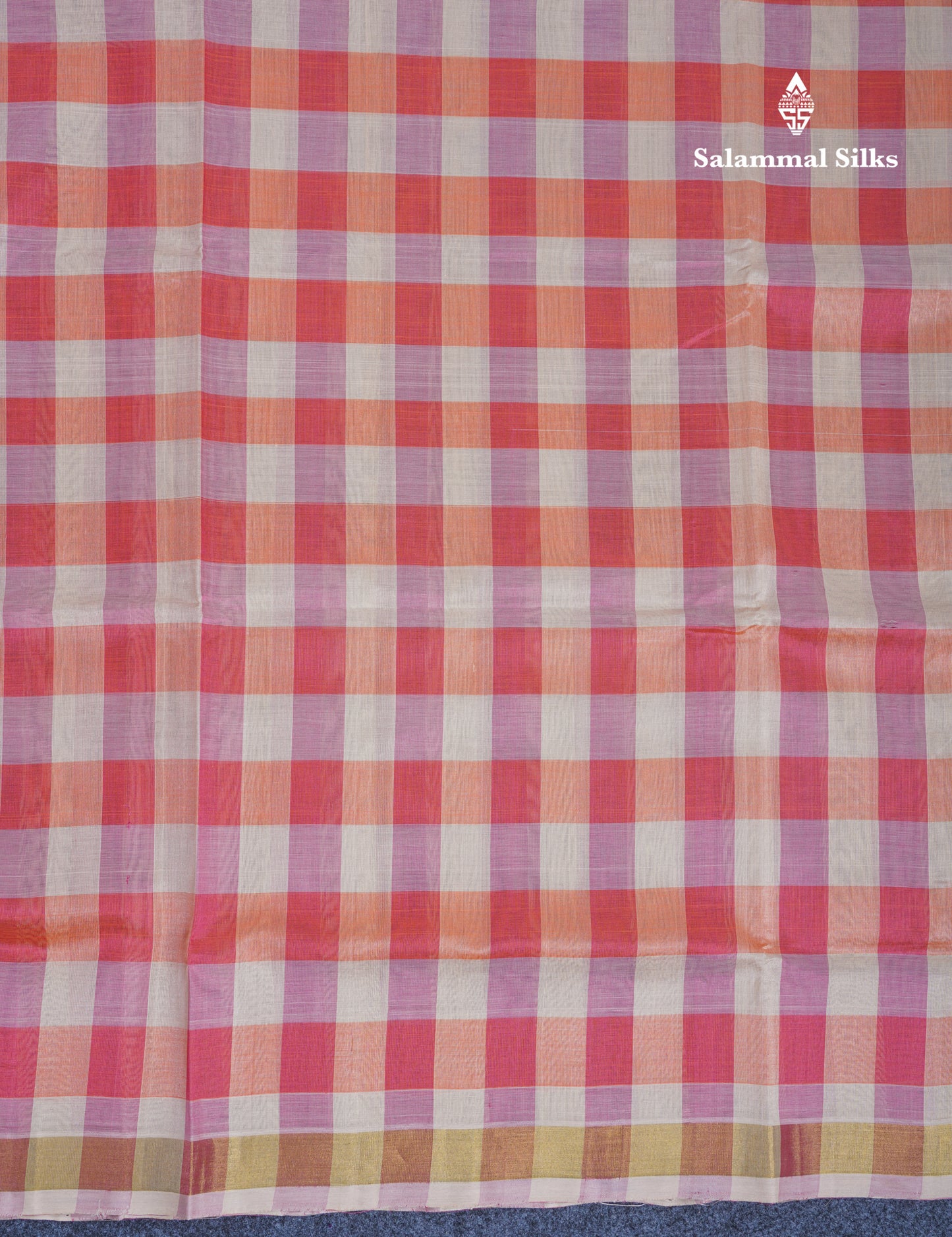 Beautiful Paalum Pazham Checks Handloom Pure Silk Cotton Saree With Contrast Beige Blouse