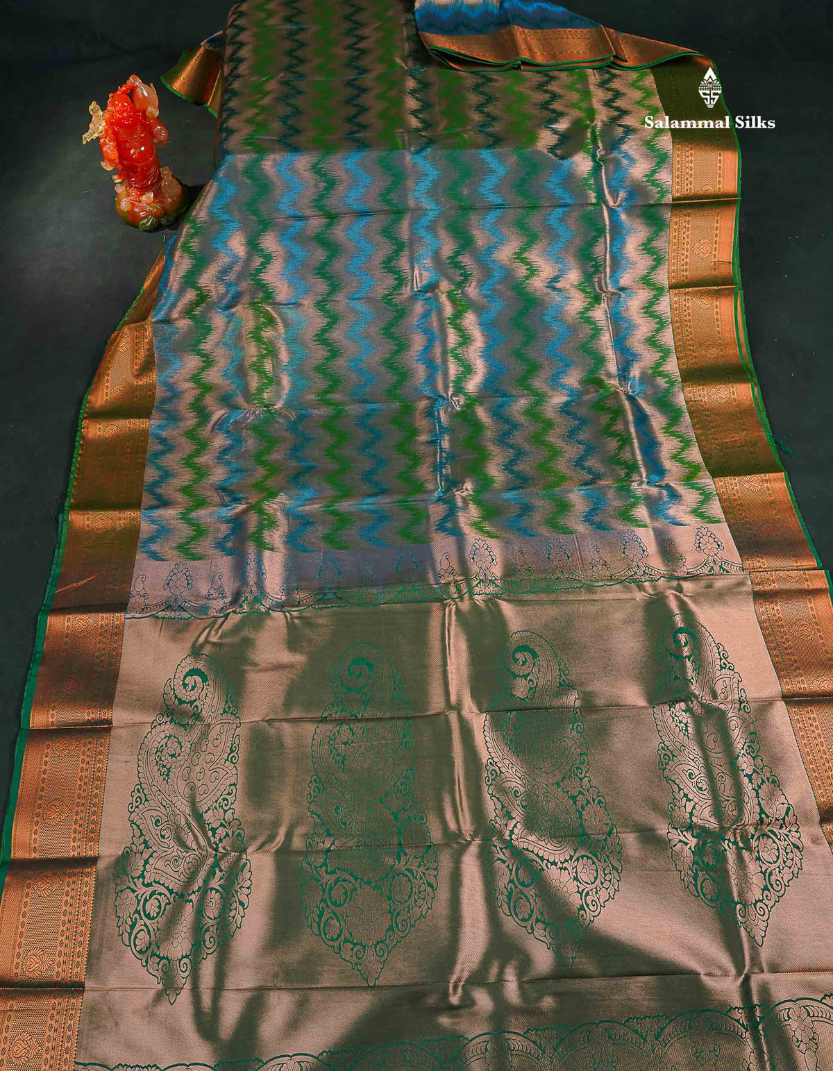 Semi Silk Saree - MultiColour Body Zig Zag Design With Traditional Border