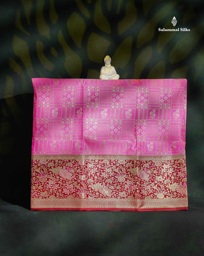 Semi Silk Pattu Pavadai - Light Pink With Maroon Blouse | 9+ Years 