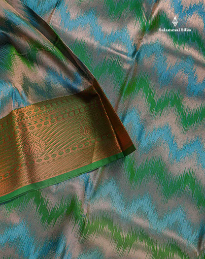 Semi Silk Saree - MultiColour Body Zig Zag Design With Traditional Border