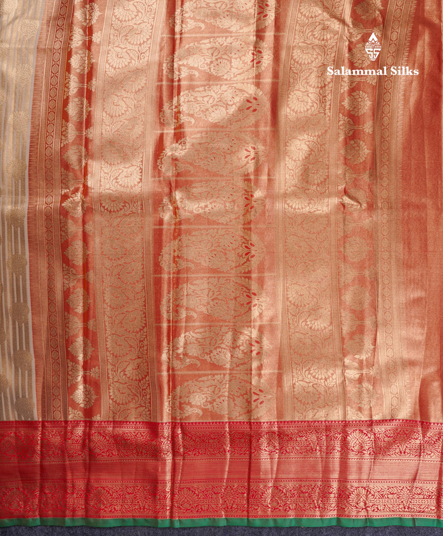 Beautiful Dark Sandal Tissue Fancy Semi Silk Saree With Contrast Chilly Red Traditional Evening Morning Border