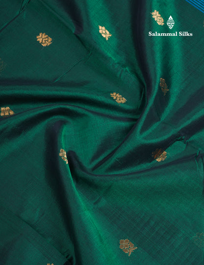 Bottle Green Pure Silk Cotton Saree With Contrast Sky Blue Blouse