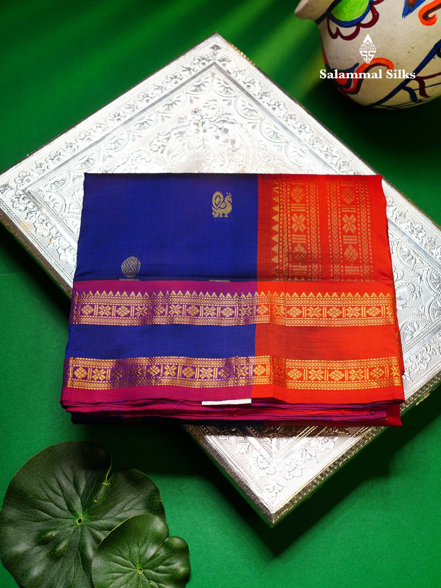 Beautiful Dual Tone Blue Semi Silk Cotton Saree With Traditional Gap Border
