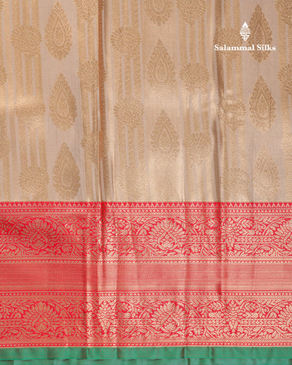 Beautiful Dark Sandal Tissue Fancy Semi Silk Saree With Contrast Chilly Red Traditional Evening Morning Border